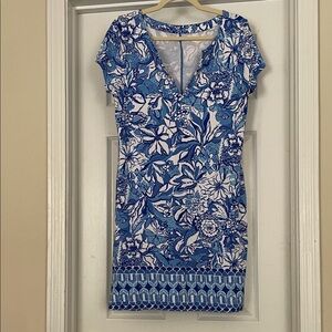 Lilly Pulitzer Blue and White Floral Mini Dress Women’s Size Large